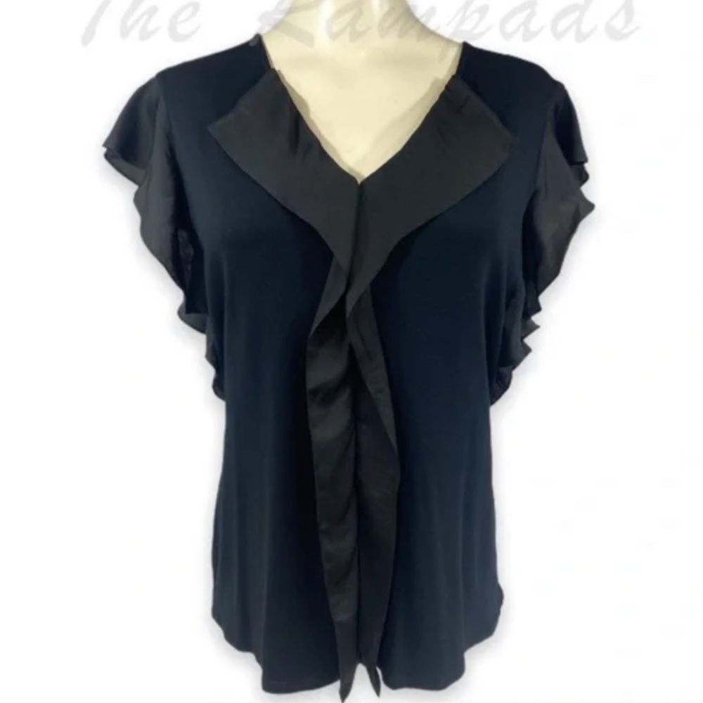 Halston Blouse V neckline Flounce shoulder Sleeveless Flowy Goth Romantic Size M